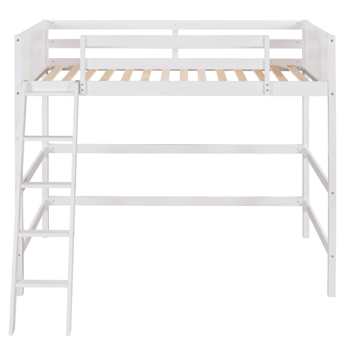 Twin Loft Bed with Ladder - White Wood Kids Bunk Bed