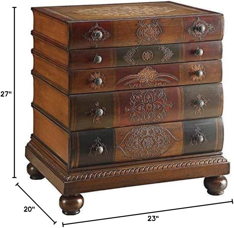 3-Drawer Antique Book Stack Accent Table