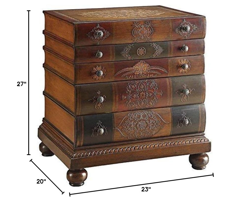3-Drawer Antique Book Stack Accent Table