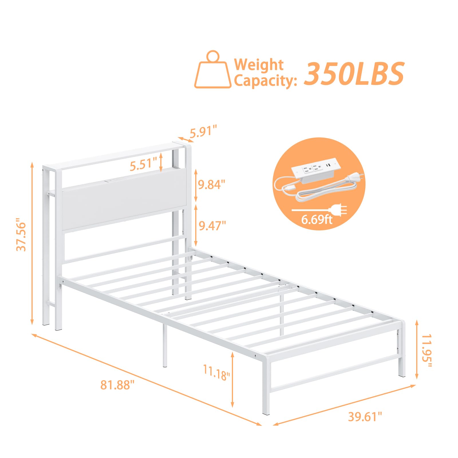 Twin Bed Frame with Storage Shelves and LED Lights