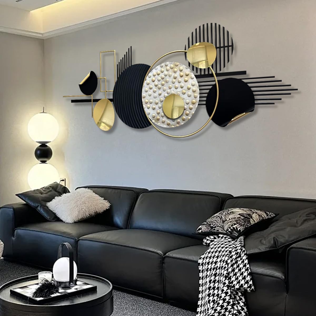 Metal Wall Art Abstract Geometric Sculpture Black and Gold
