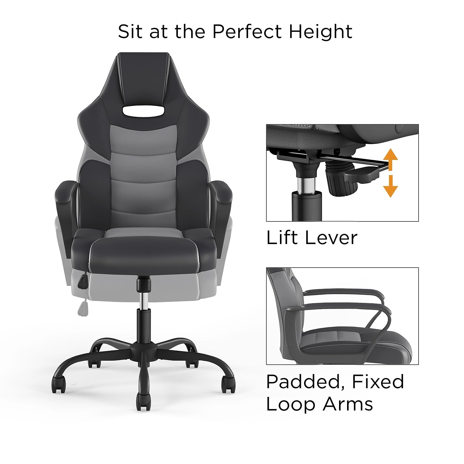 Gaming Chair Black & Gray Faux Leather Reclining