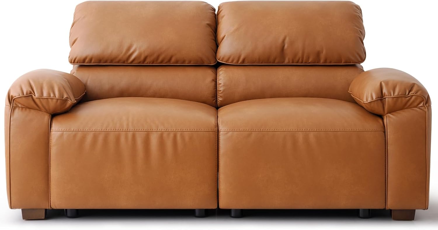 95" Mid-Century Modern PU Leather Sofa