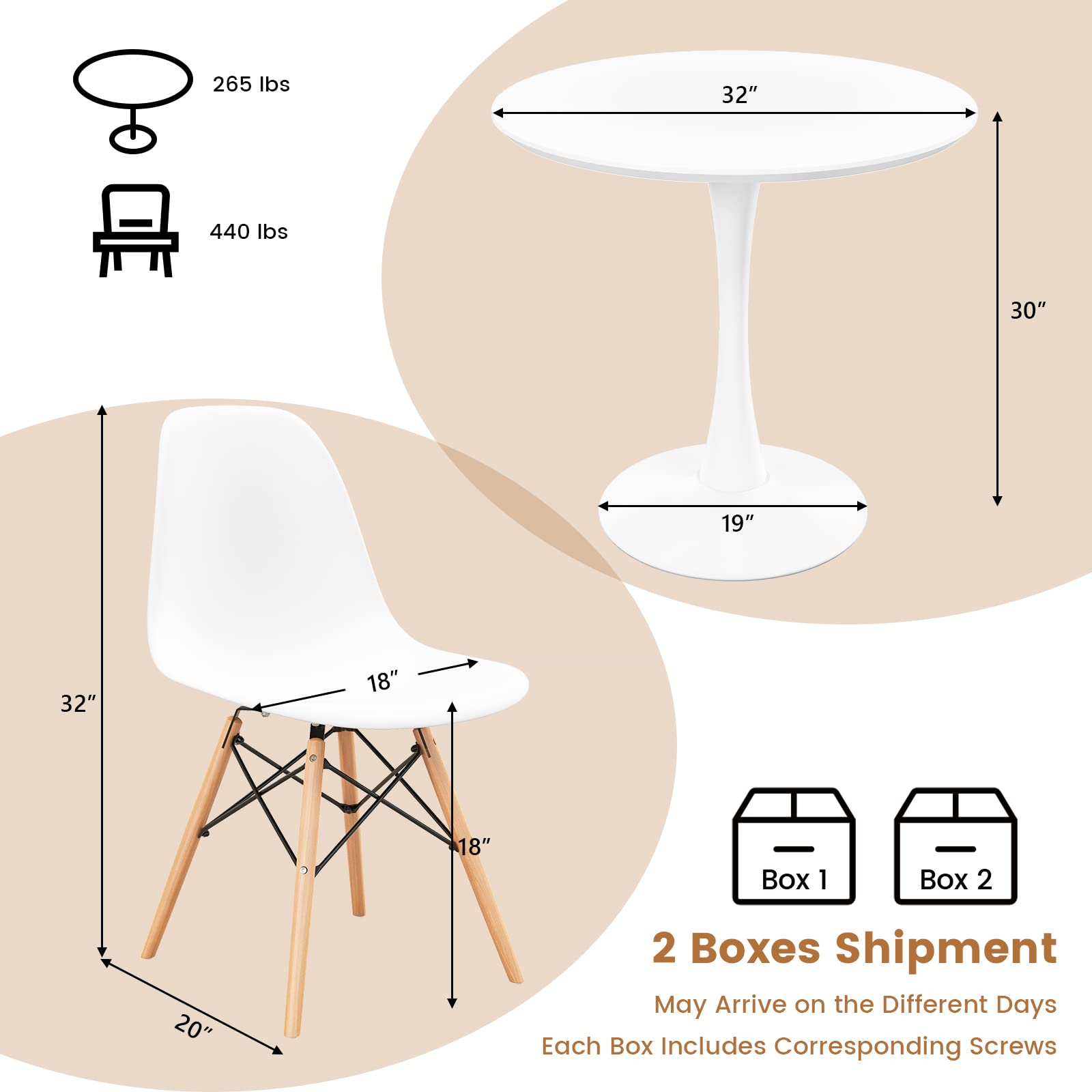 3-Piece Round Dining Set for Small Spaces