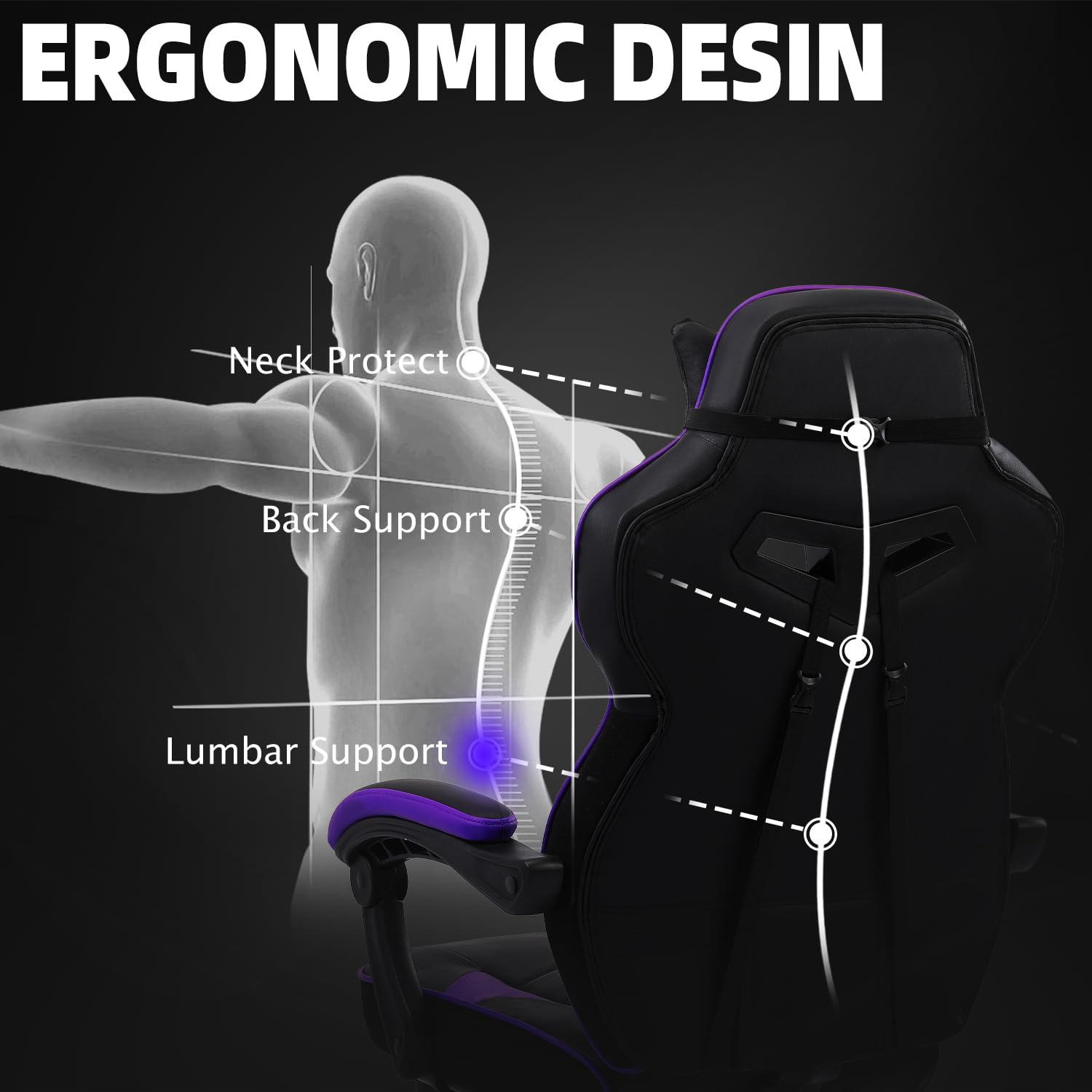 Ergonomic Gaming Chair with Massage and Footrest