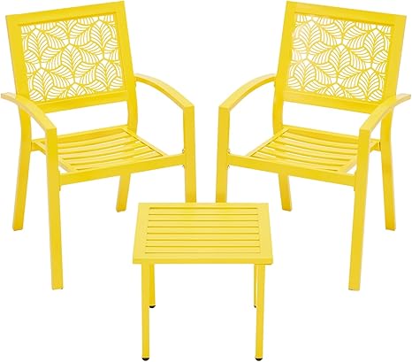 Outdoor Bistro Set for 2 with Stackable Chairs and Coffee Table