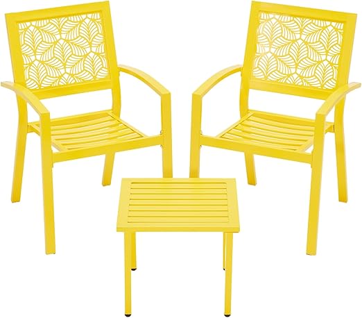 Outdoor Bistro Set for 2 with Stackable Chairs and Coffee Table