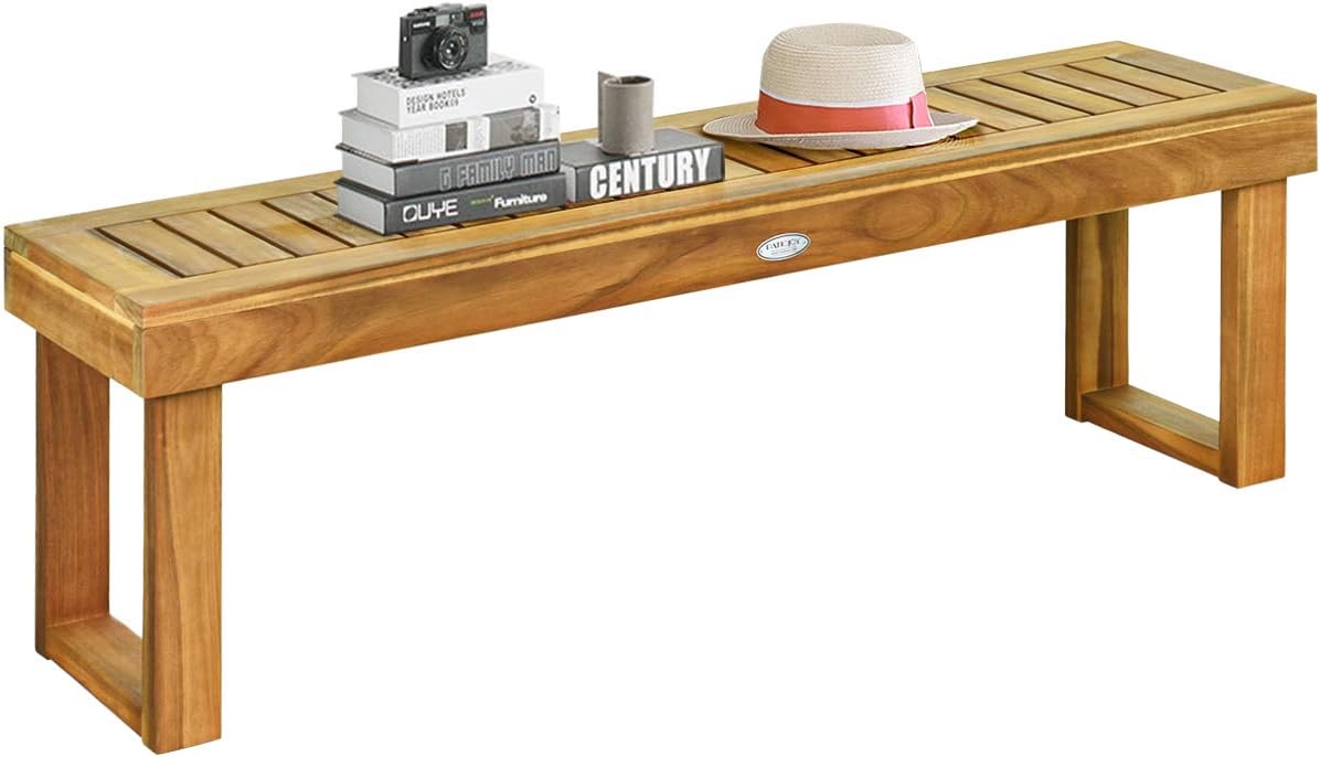 52" Acacia Wood Outdoor Bench with Slatted Seat