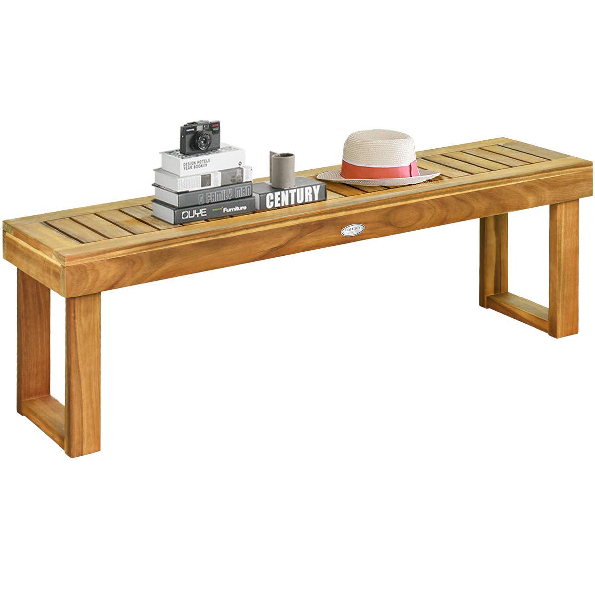 52" Acacia Wood Outdoor Bench with Slatted Seat