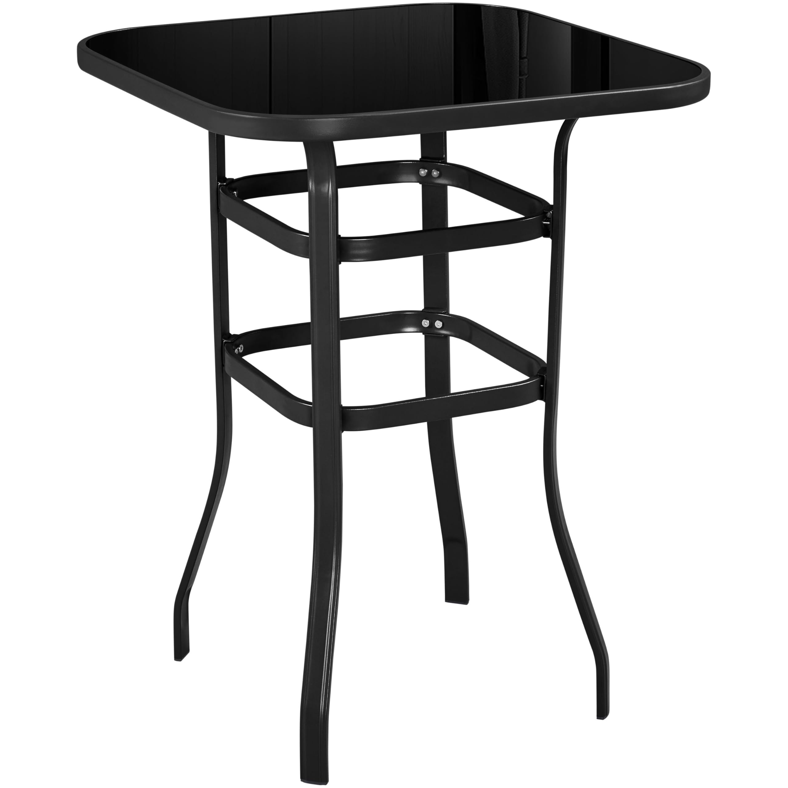Patio Bar Table Tempered Glass Square Black