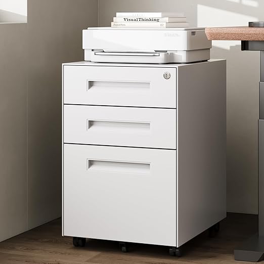 3 Drawer Mobile File Cabinet with Lock on Wheels