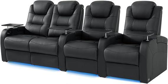 Top Grain Nappa Leather Power Recliner Home Theater Seating - Row of 5