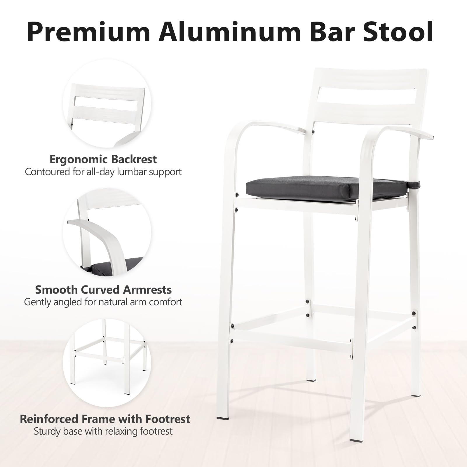 3-Piece Outdoor Bar Set with Aluminum Table and Cushioned Chairs