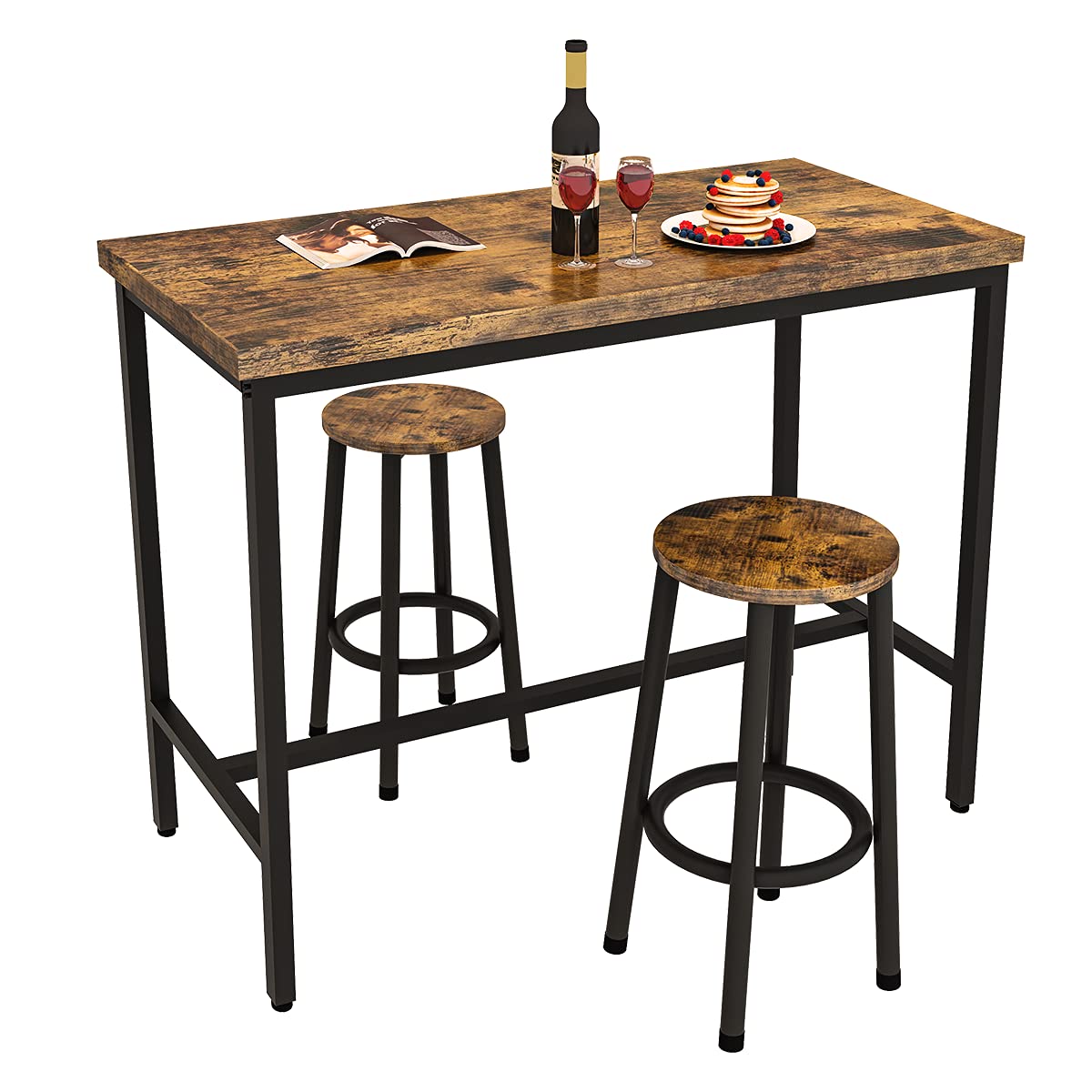 3 Piece Pub Dining Set with Counter Height Table and Stools