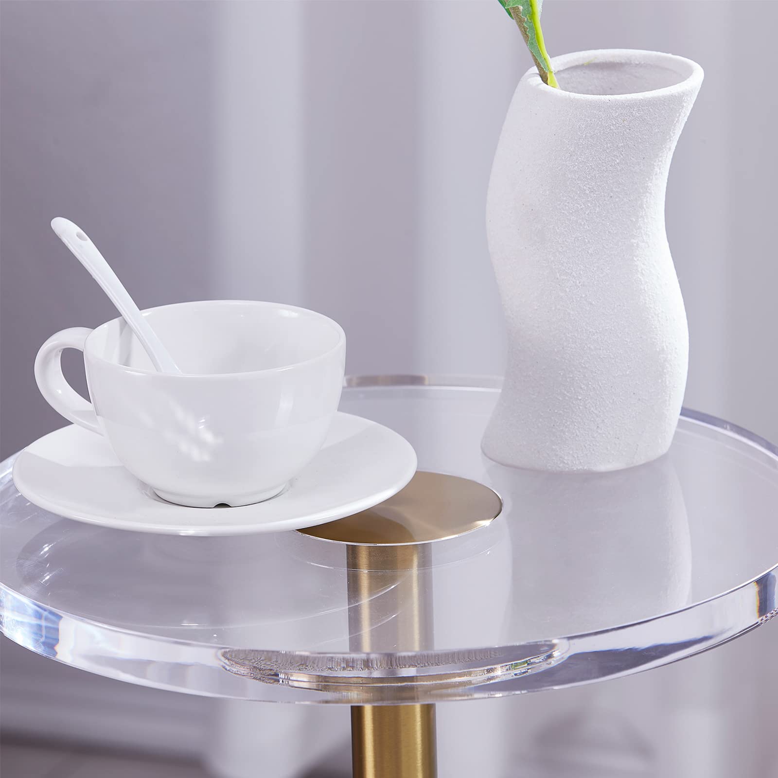 Acrylic Side Table with Gold Post - Clear Round End Table