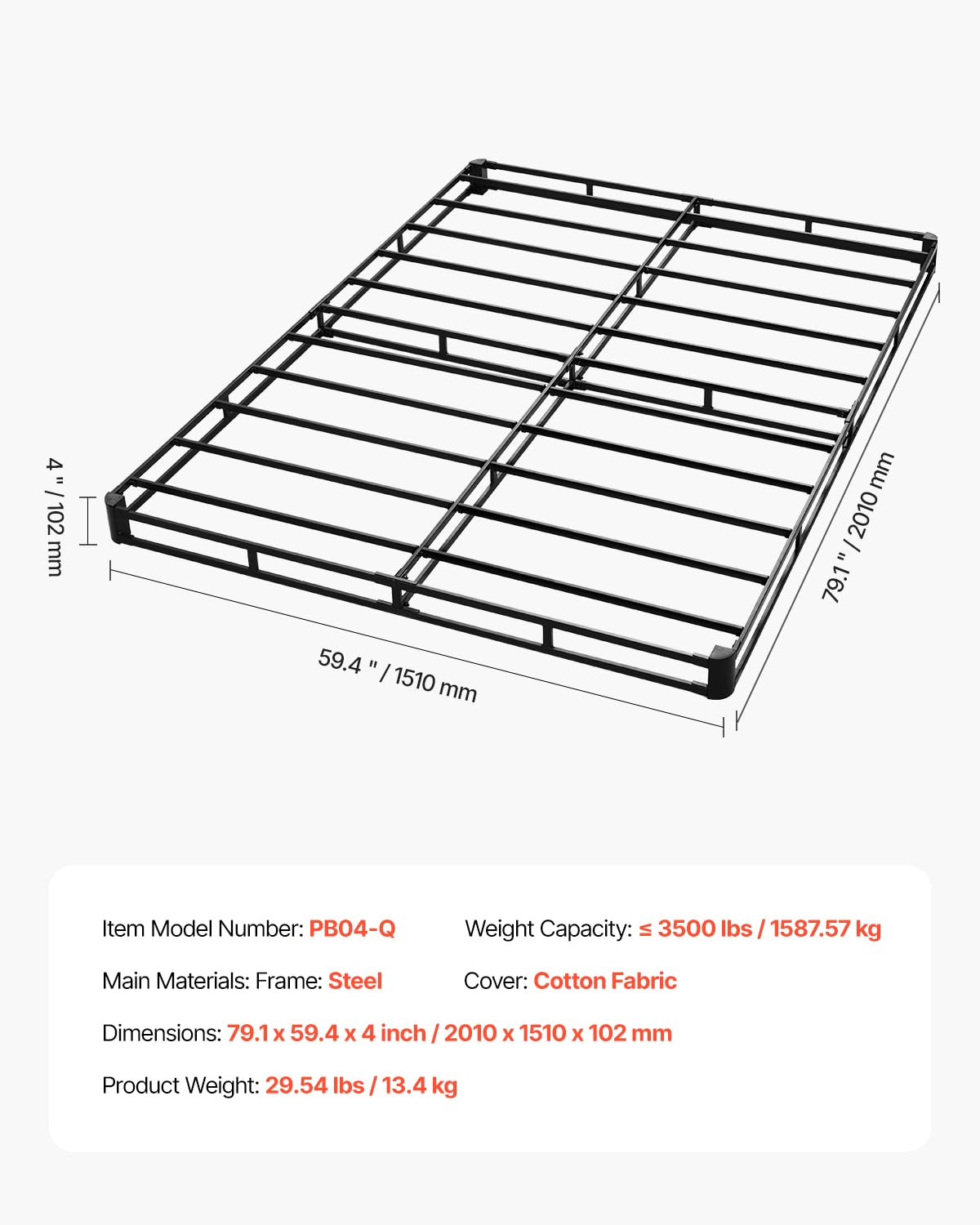 Box Spring Queen Size Bed Frame with Washable Fabric