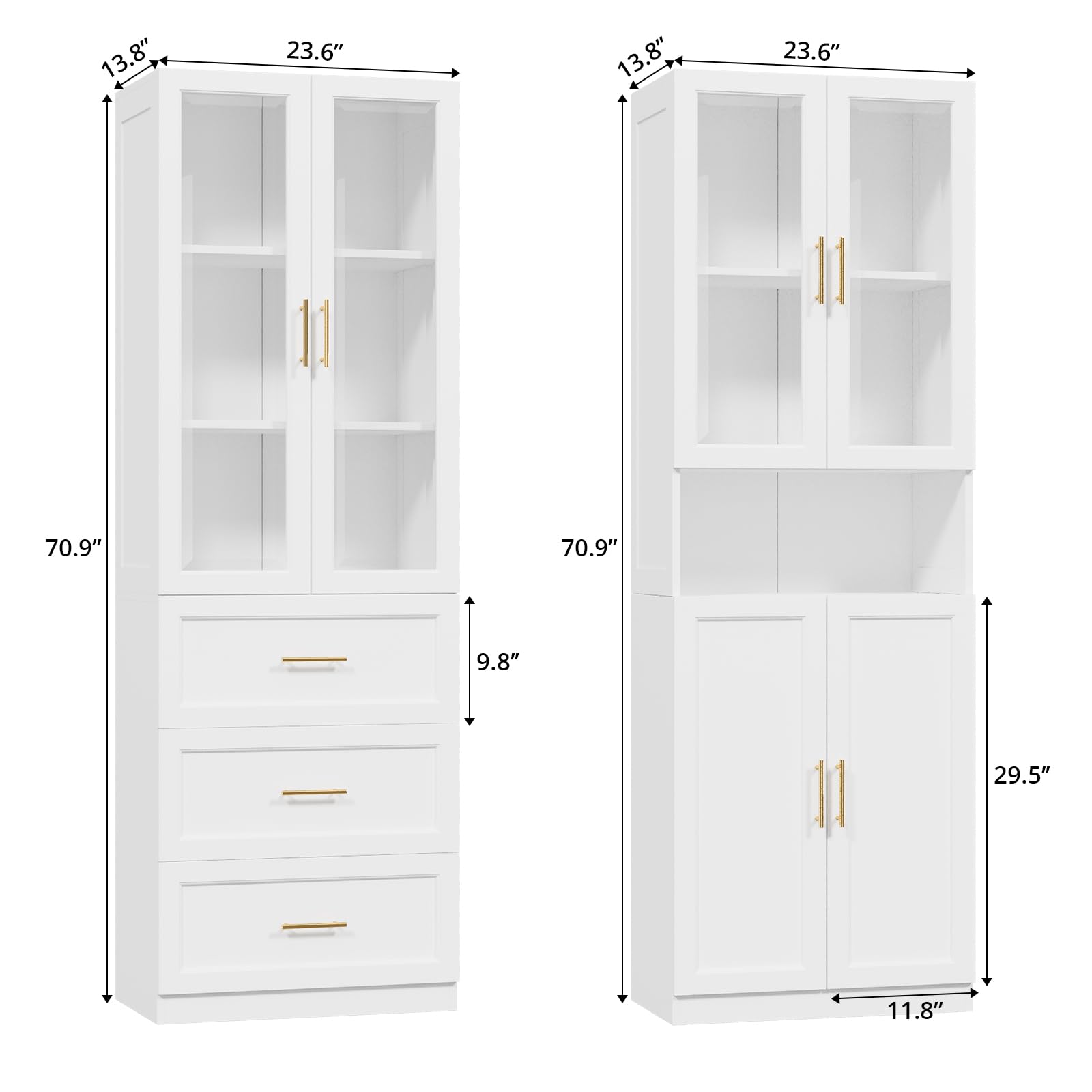 5-Tier Bookcase with Glass Doors and Drawers