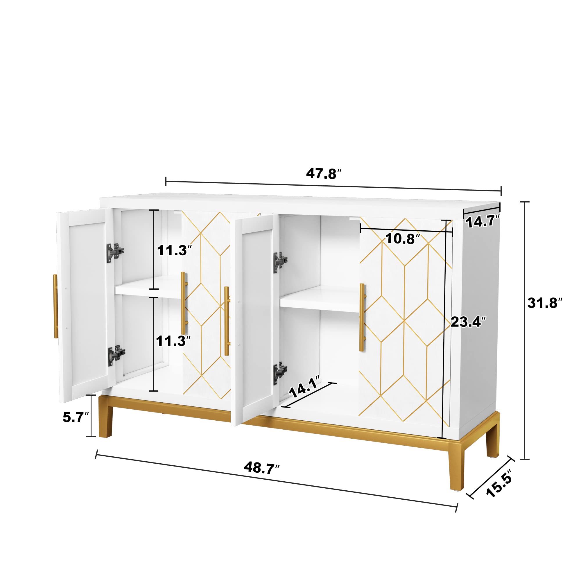 4-Door Buffet Cabinet with Gold Trim