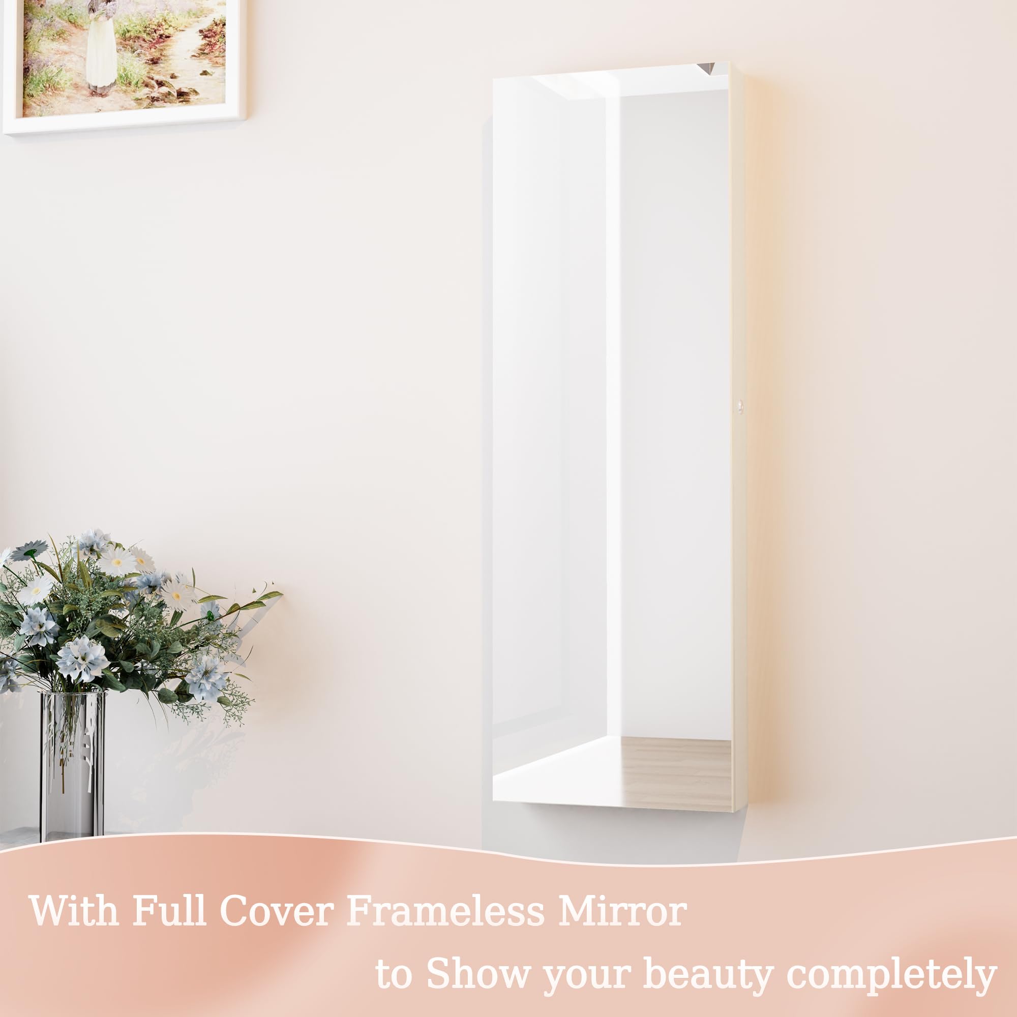 Wall Mounted Mirror Jewelry Cabinet with LED Lights