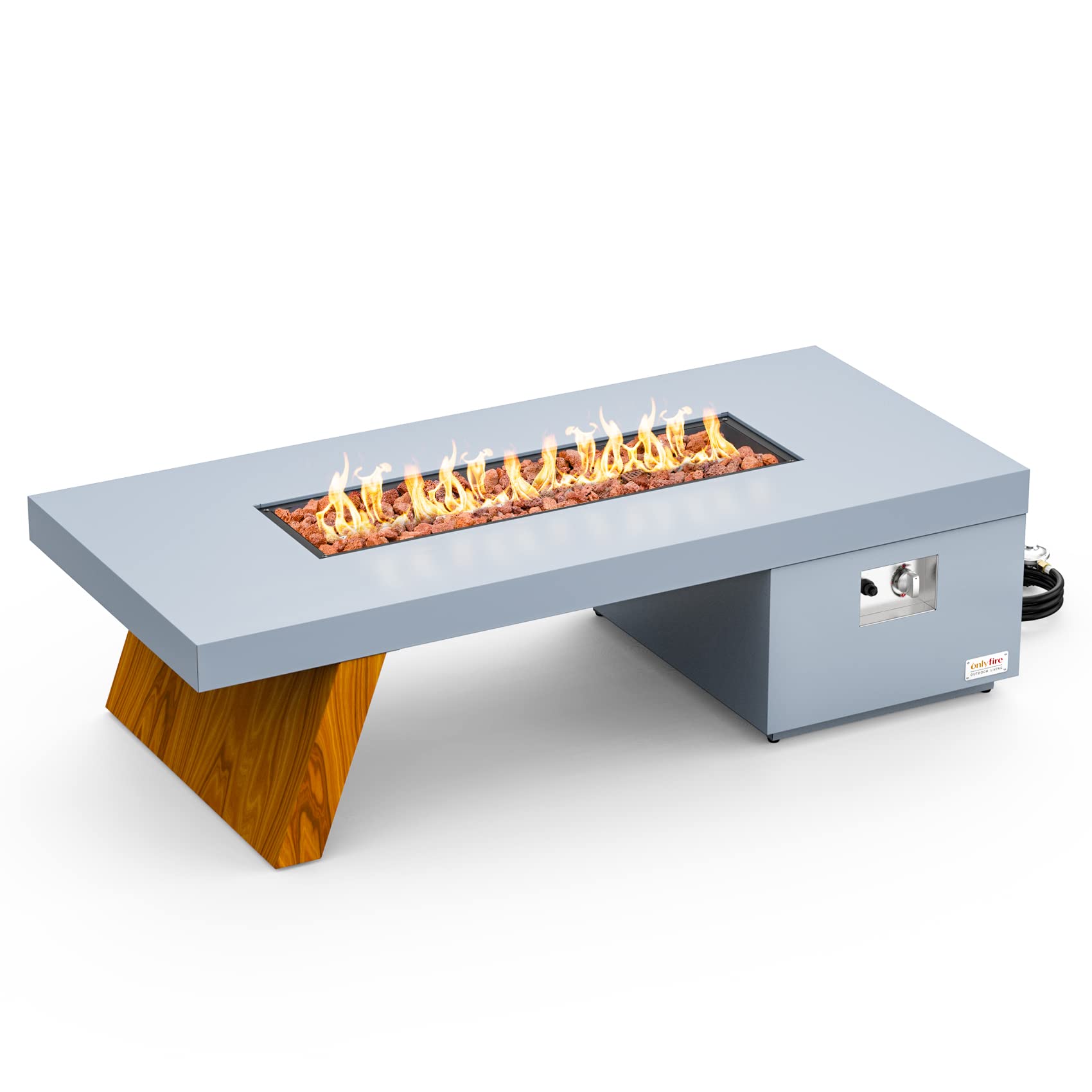 60" Propane Gas Fire Pit Table with Wooden-Visual Leg