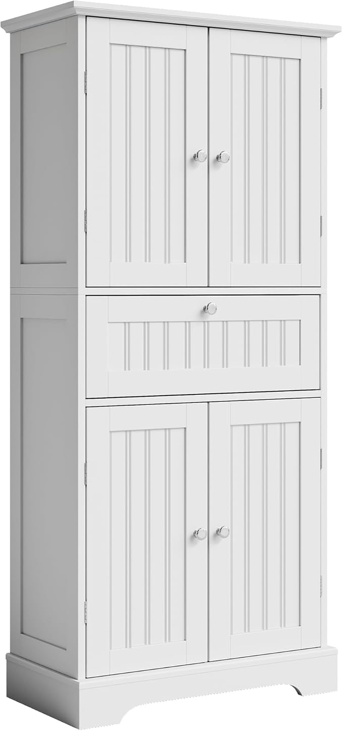 51" Tall Bathroom Floor Cabinet with Drawer and Adjustable Shelves