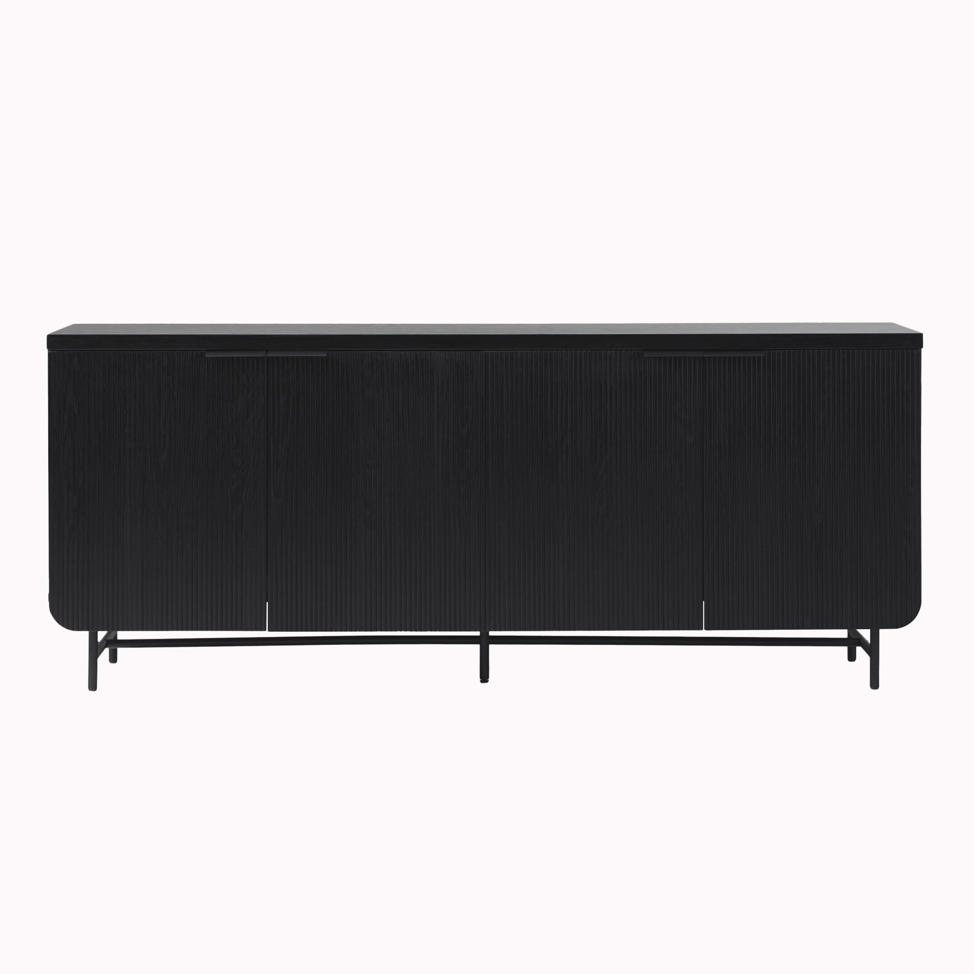 Fluted 4-Door Sideboard Buffet Console 69 Inch Black