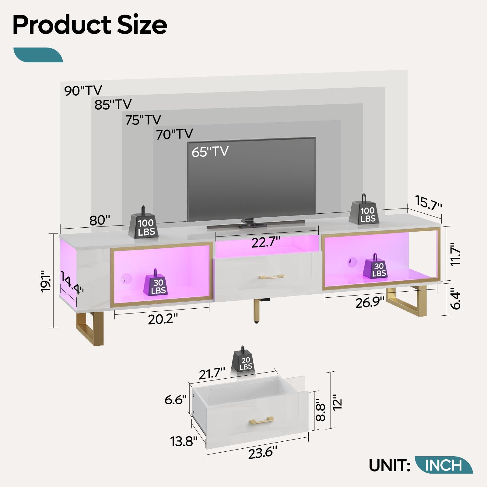 80 Inch LED TV Stand with Remote Control Lights
