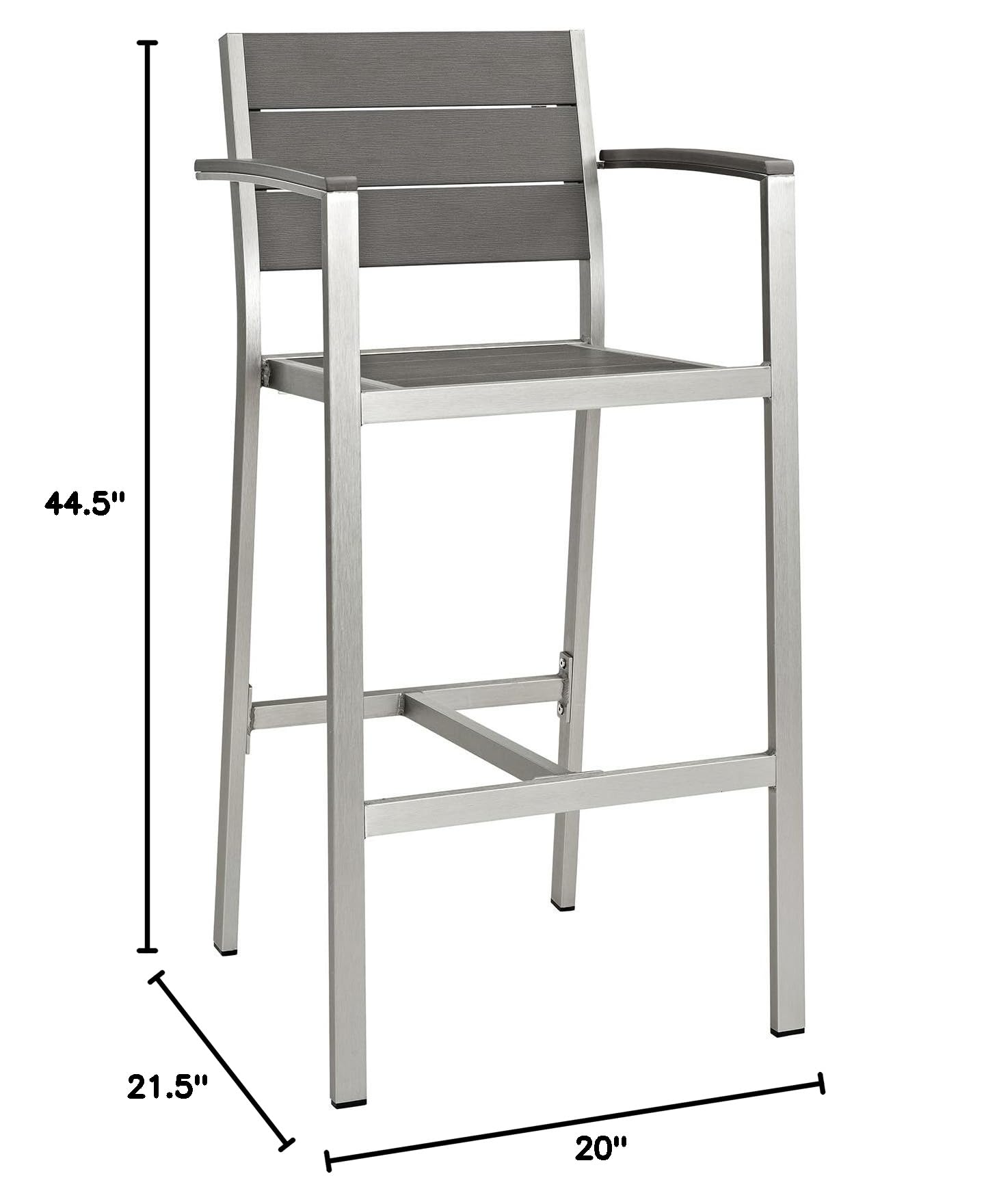 Aluminum Outdoor Patio Bar Stool Silver Gray