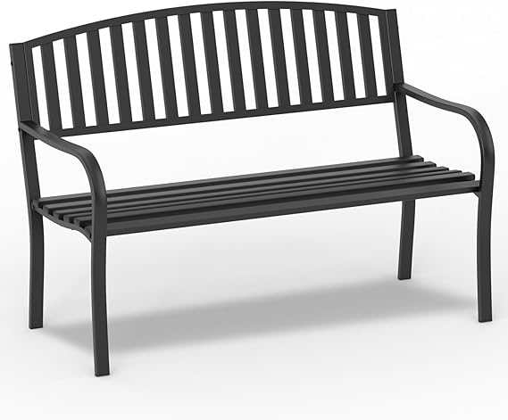 50" Outdoor Metal Bench - Weatherproof Cast Iron Garden Patio Seating