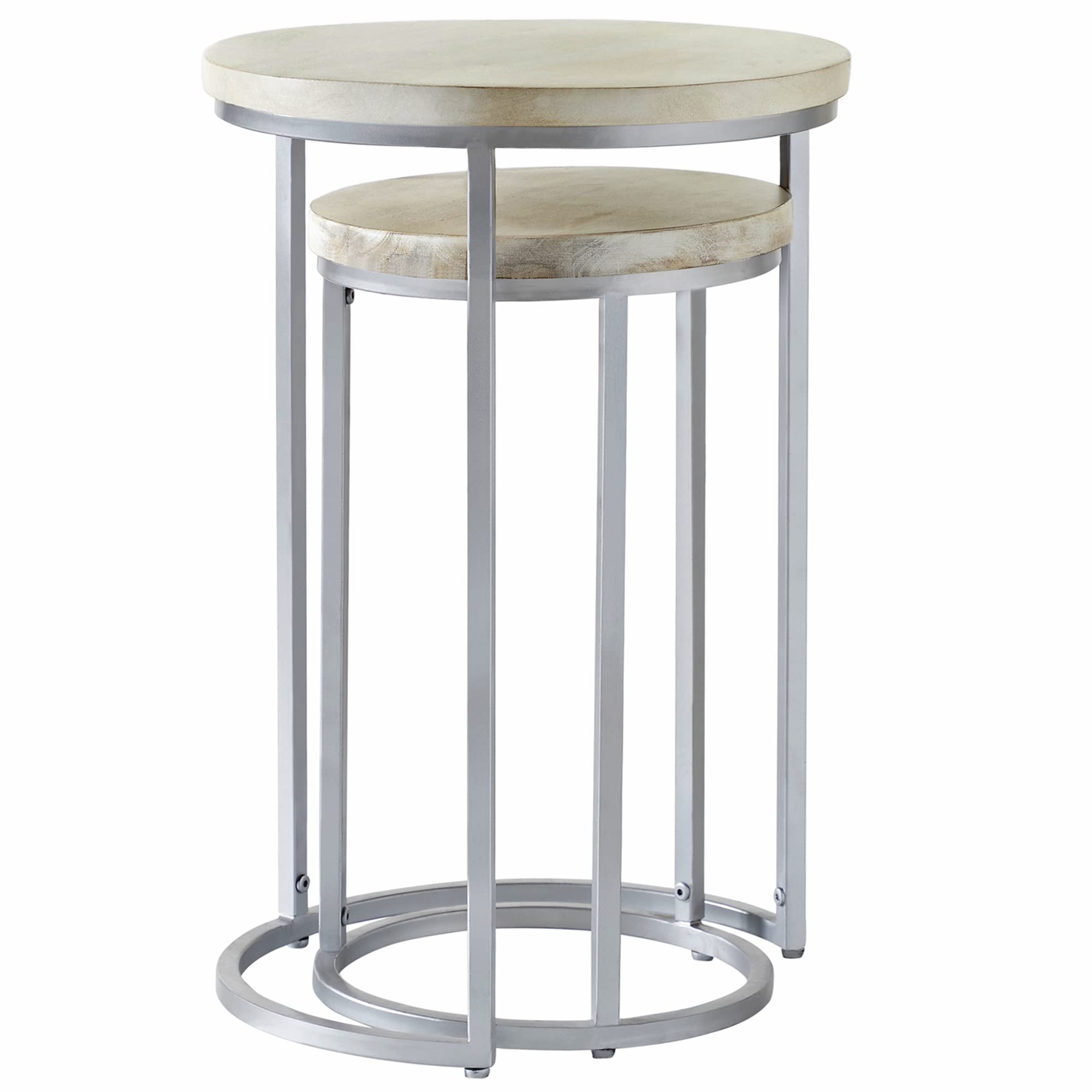 FirsTime & Co. Natural and Silver Isla Nesting End Table 2-Piece Set, Side Table, Night Stand, Acacia Wood and Metal, 16 x 16 x 24 inches
