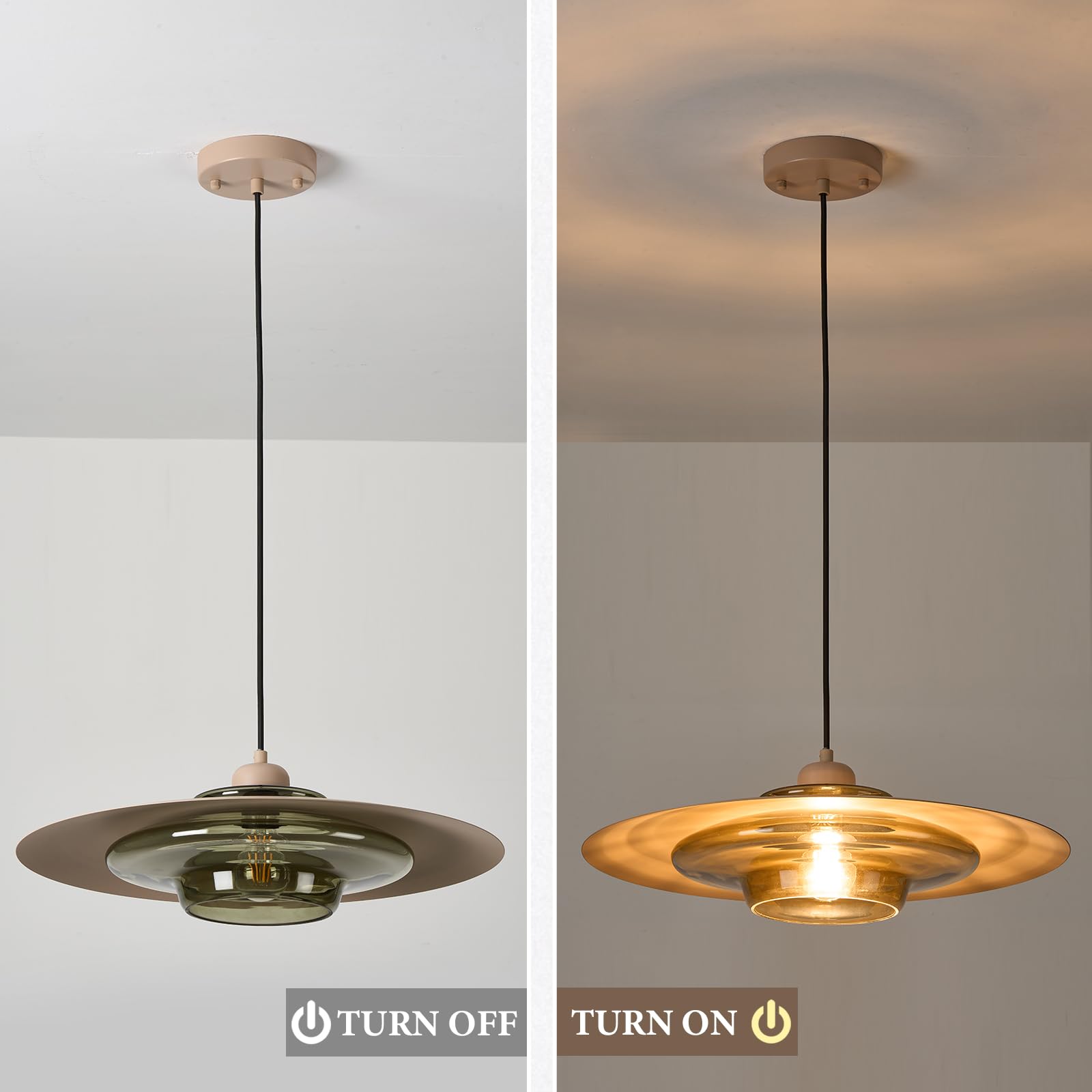 Modern Pendant Light with Olive Green Glass Shade