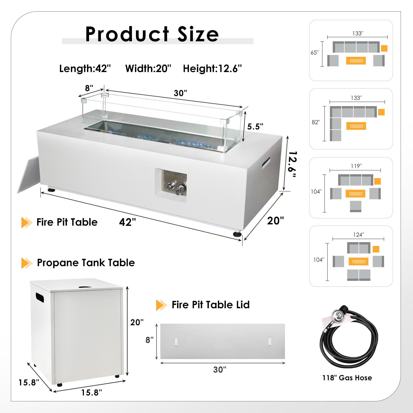 42" Outdoor Rectangle Fire Pit Table with Tank Storage