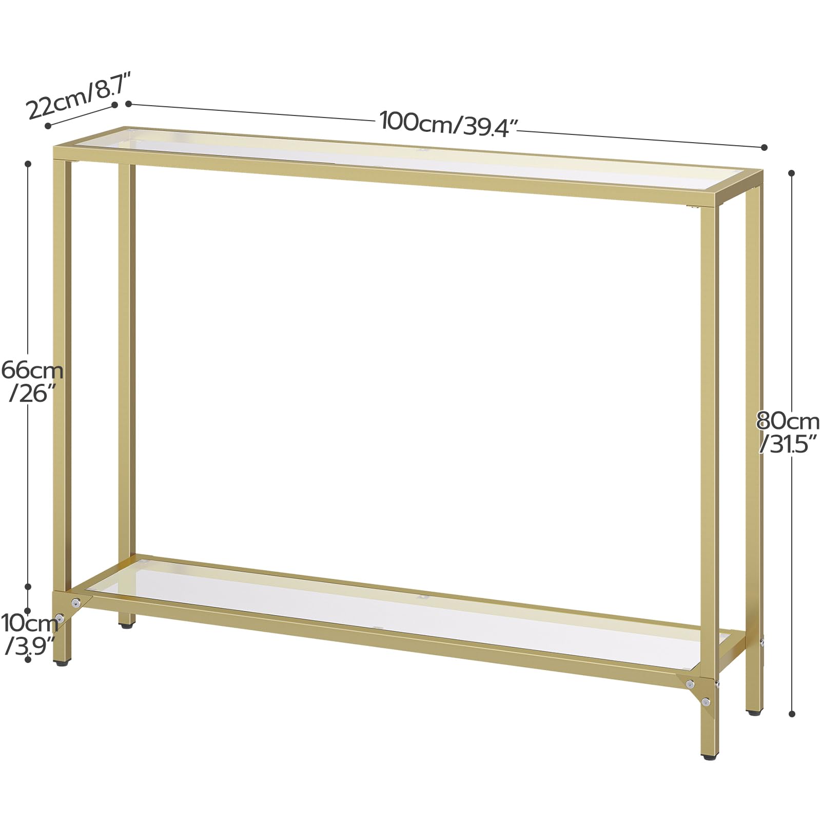 39.4" Narrow Console Table with Tempered Glass and Metal Frame