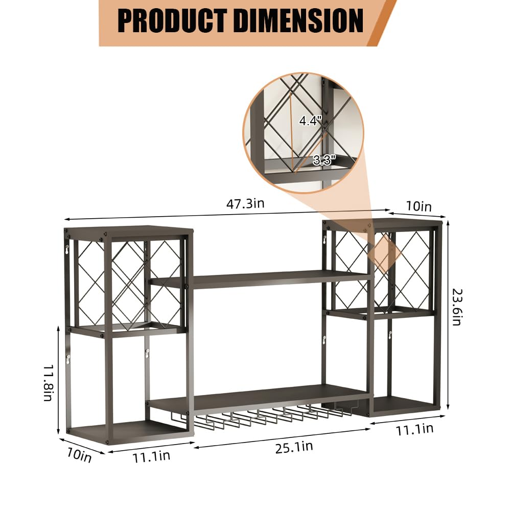 Wall Mounted Wine Rack 2 Tier with Glass Holder