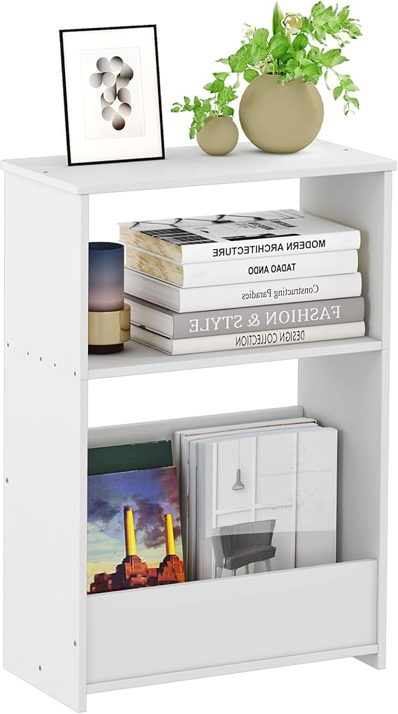 3-Tier White End Table with Storage