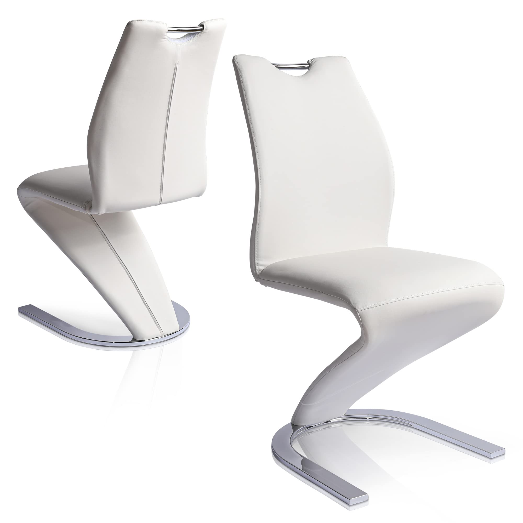Mermaid Dining Chairs Set of 2 - White PU Leather Upholstered Side Chairs