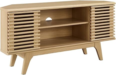Mid-Century Corner TV Stand Walnut 46 Inch
