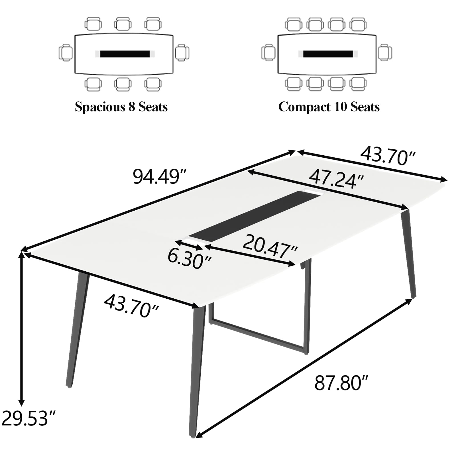 8FT Conference Table with Grommet - Boat Shaped Meeting Desk