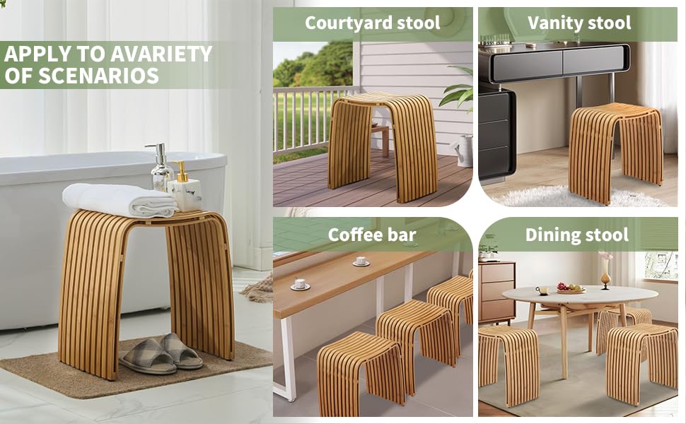 Bamboo Shower Bench Non-Slip Waterproof Bathroom Stool