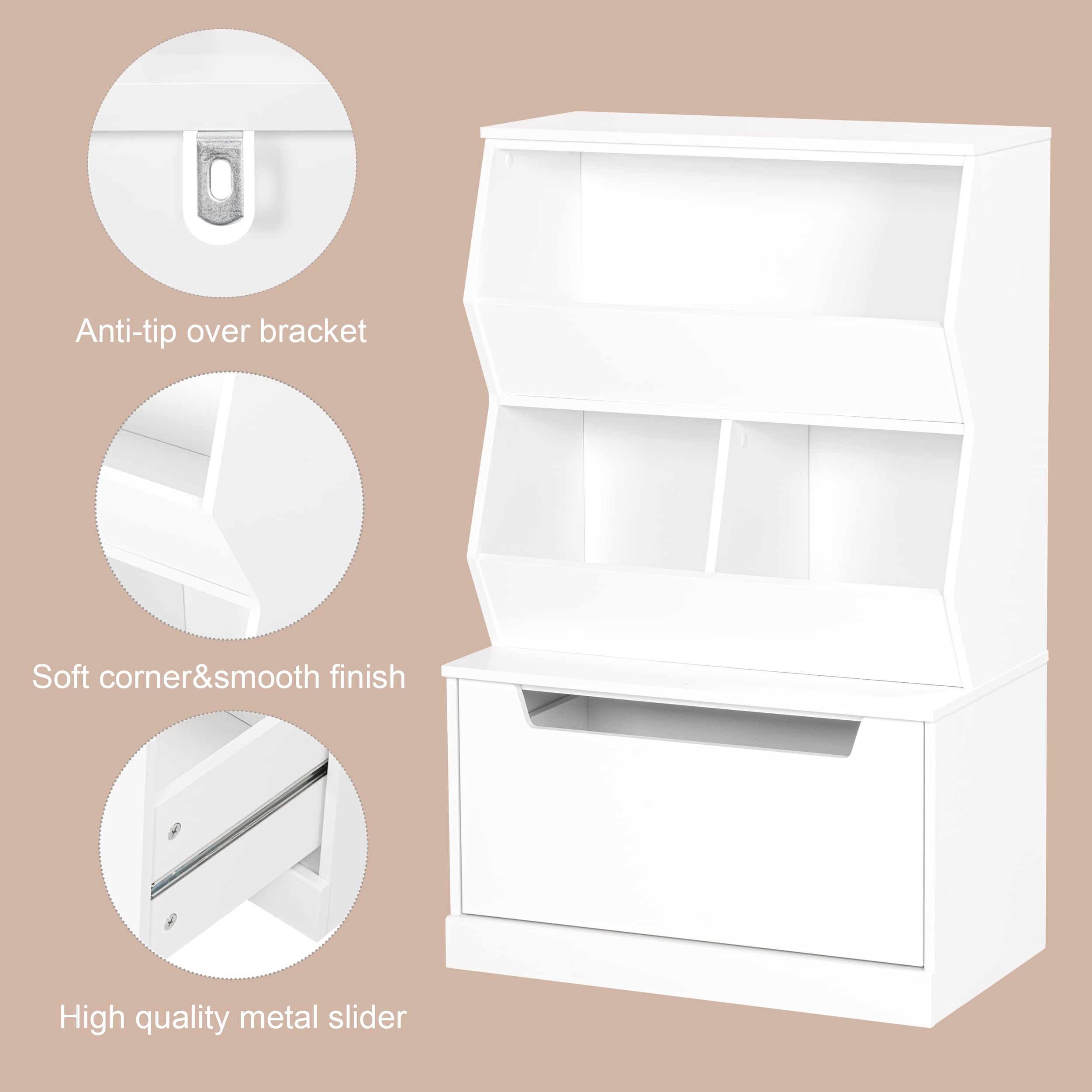 Kids Toy Storage Organizer with Bookshelf and Drawer