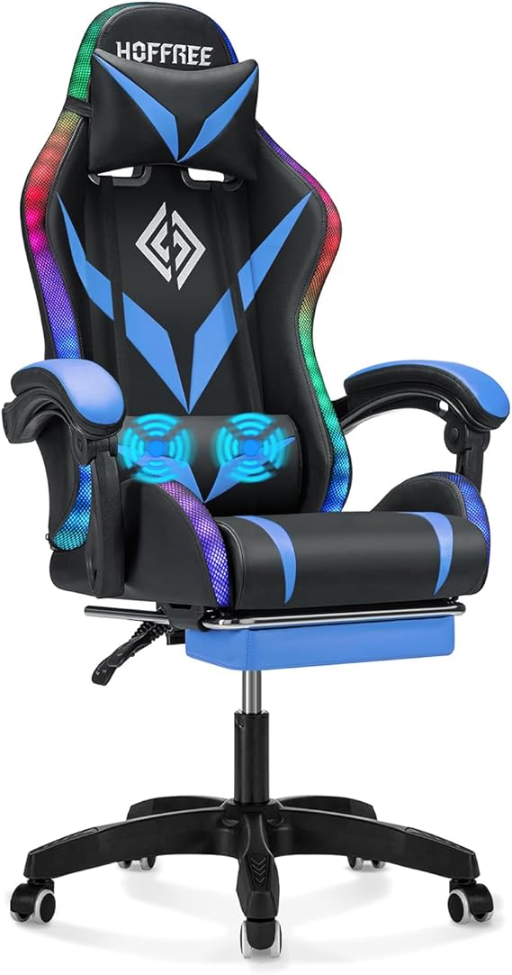 Gaming Chair with RGB Lights Speakers Massage
