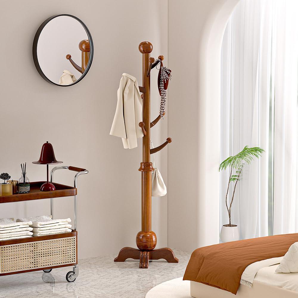 Freestanding Wooden Hall Tree with 7 Hooks