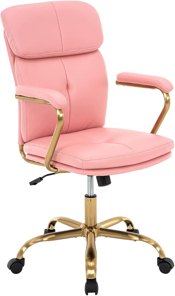 Modern Upholstered Mid-Back Office Chair with Arms