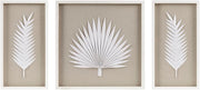 Floral Wall Art Shadow Box Set - Palm Natural Rice Paper Glass Wood Frame - 3 Piece