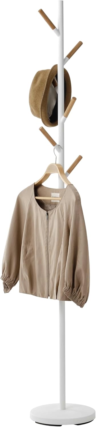 Freestanding Coat Rack with Wooden Hooks and Weighted Base - 70 Inch