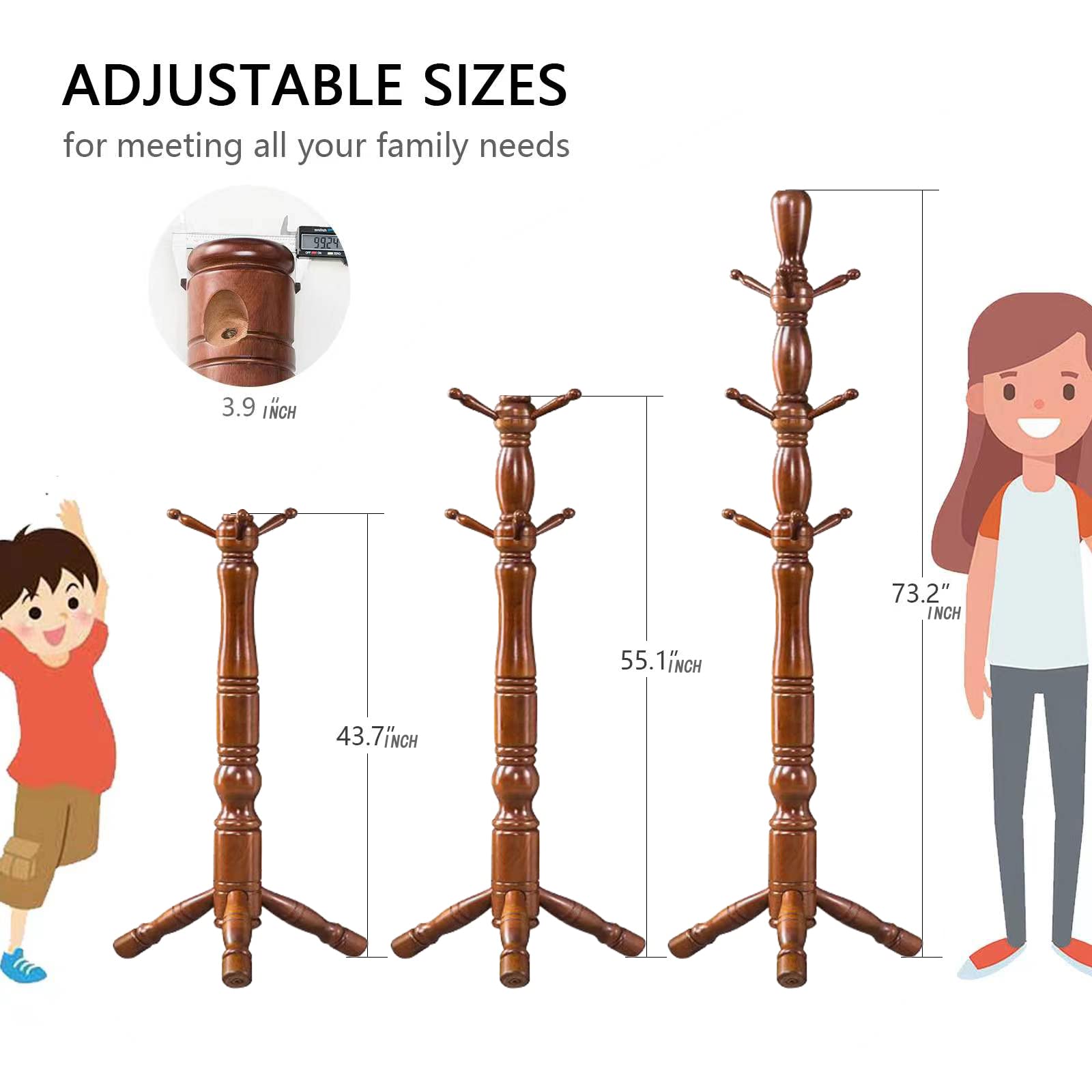 Wood Coat Rack Hall Tree with Triangle Base and 9 Hooks