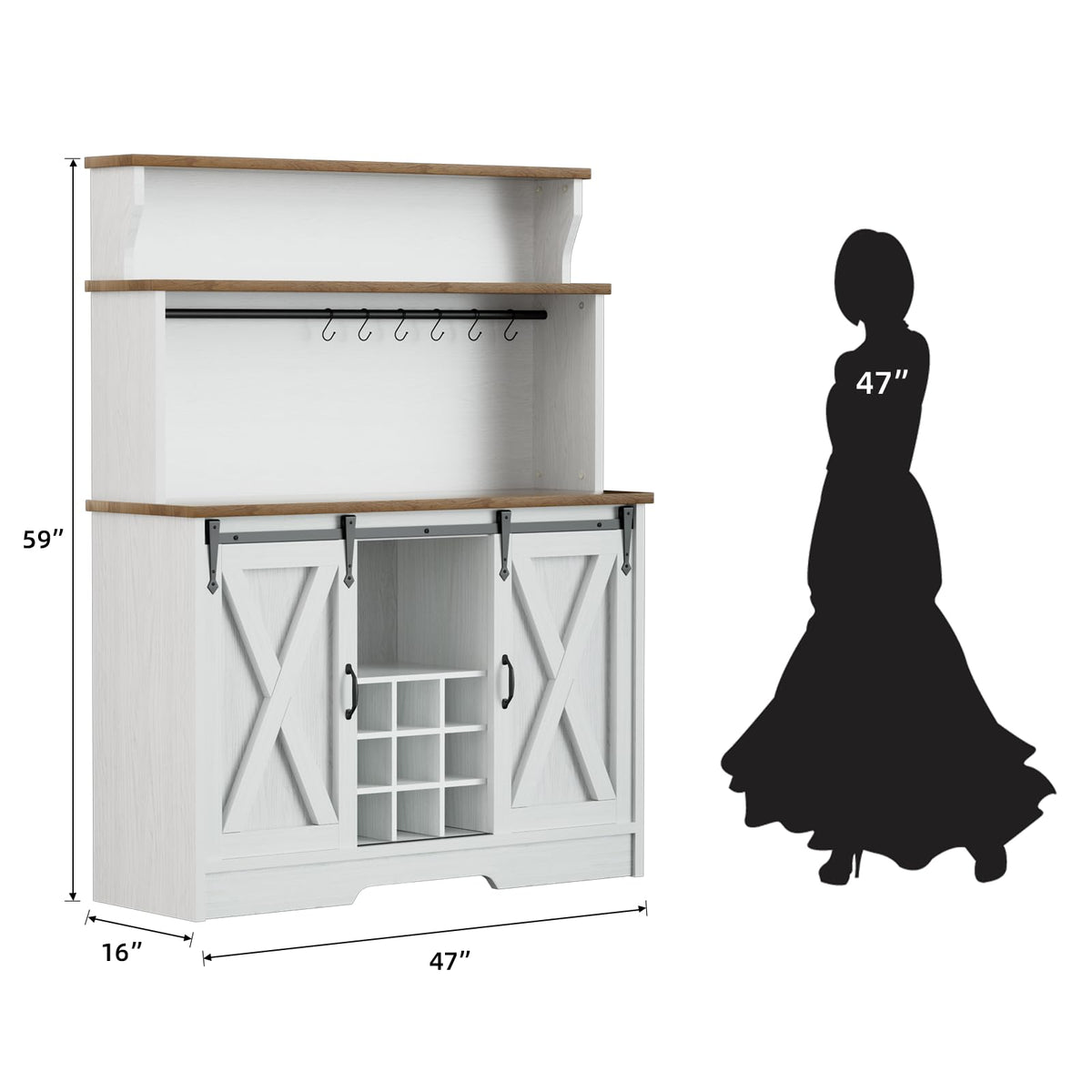 Farmhouse Coffee Bar Cabinet with 3-Tier Storage Hutch