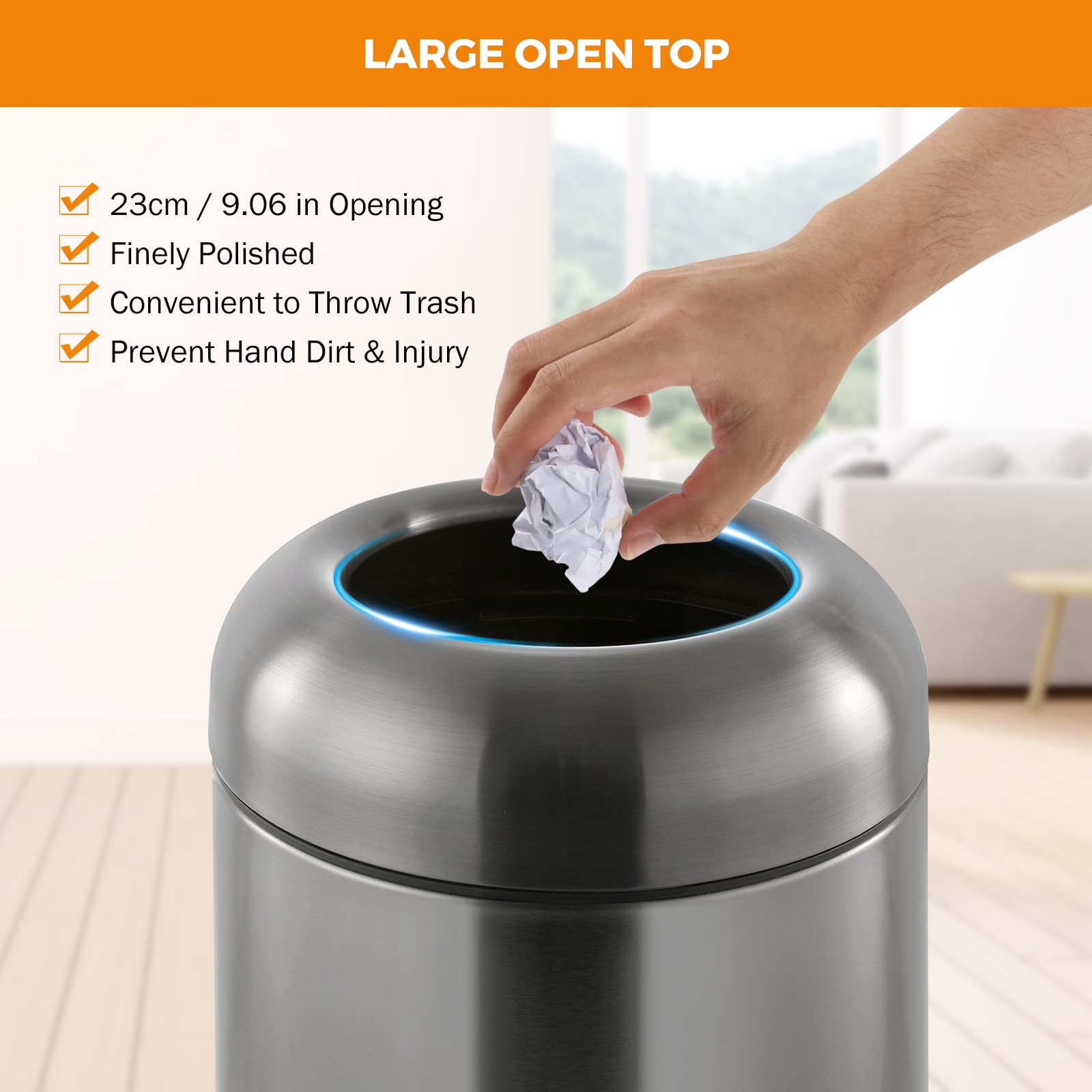 16.5 Gallon Stainless Steel Trash Can with Lid