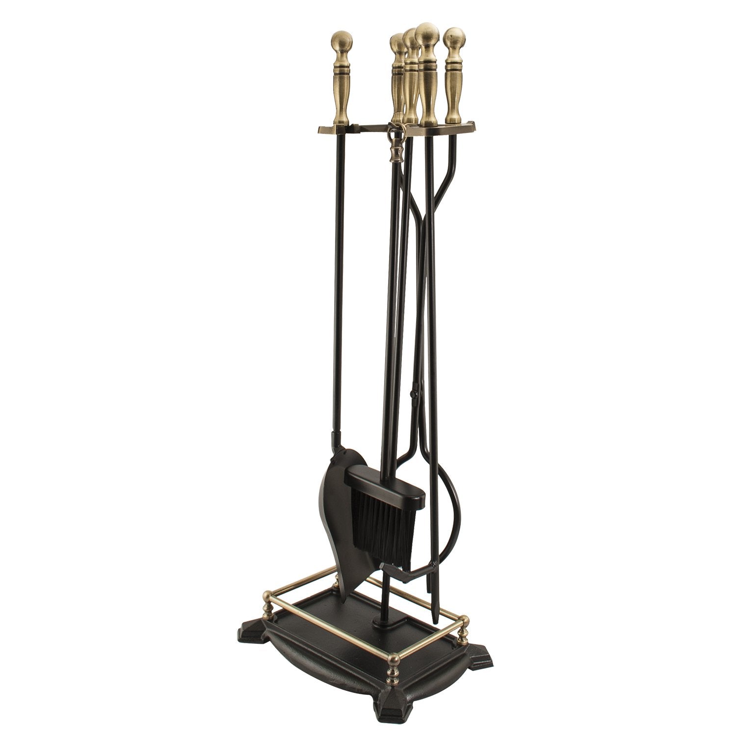 Antique Brass Fireplace Tool Set - 5 Piece