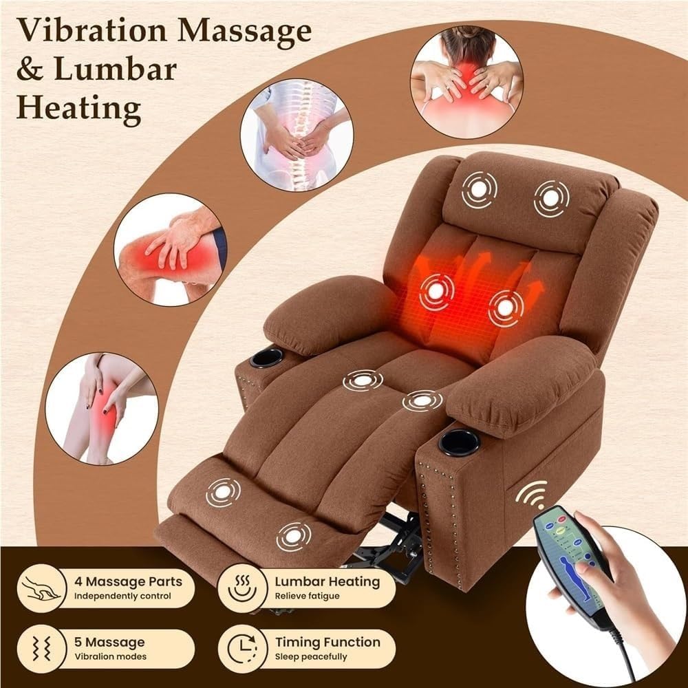 Modern Linen Power Lift Recliner Chair with Massage and Heat